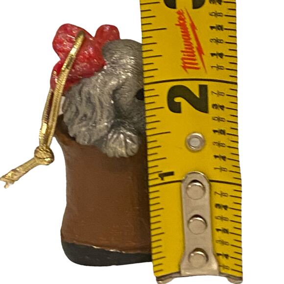 Vintage Puppy Dog with red bow in a shoe Christmas Ornament - Picture 9 of 11